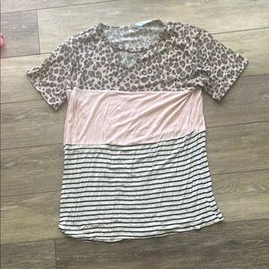 Leopard and Striped Colorblock T-Shirt